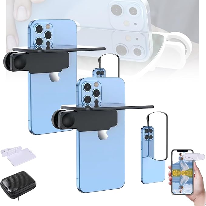 Smartphone Camera Mirror Reflection Clip Kit, Mirror Reflection for iPhone, Mirror Effect Lens - Adjustable HD Glass Phone Shooting Reflection Mirror for Most Phones Travel Photography (Black-1Pc)