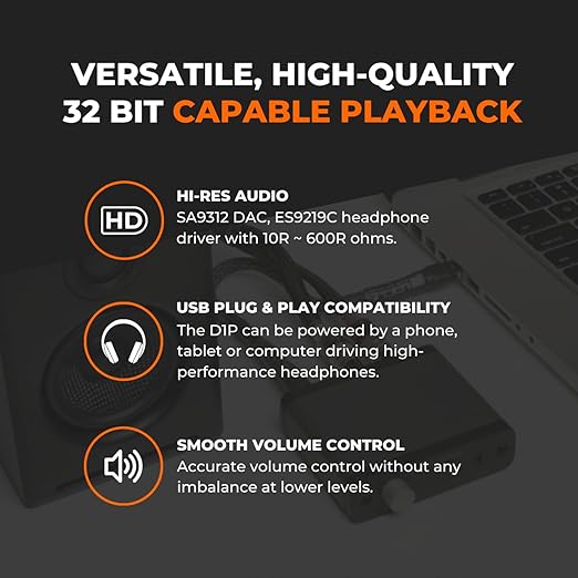 Audioengine D1P 32 Bit Portable Headphone Amplifier - Audio DAC Amp Switcher for Gaming and Music