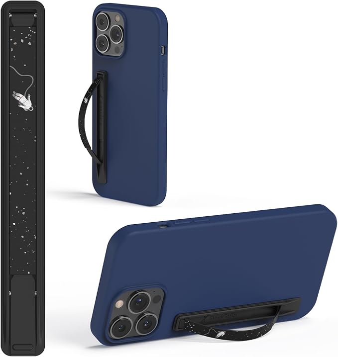 SleekStrip SleekGrip-Essential Ultra Thin Phone Grip Stand,Slim Metal Finger Loop Ring Hand Holder Strap Cell Phone Grips for iPhone 16 Pro Max,17 Air,Android,Case Back - Black x Navy Blue