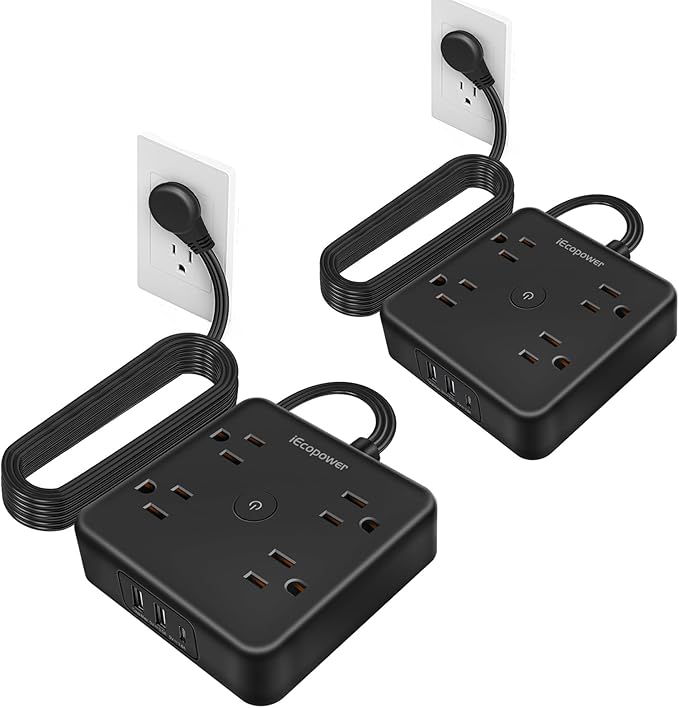 Power Strip 15 ft Cord,Long Power Strip with 4 Widely Outlets, Thin Extension Cord with 3 USB Ports(1 USB C Port),Slim Desk Charging Station