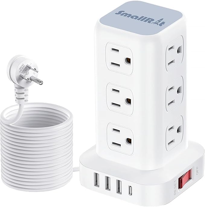 Power Strip with 12 Outlets 4 USB (1 USB C), 6.5Feet Extension Cord with Multiple Outlets, Charging Station, Power Strip Tower, Home Office Desk Supplies