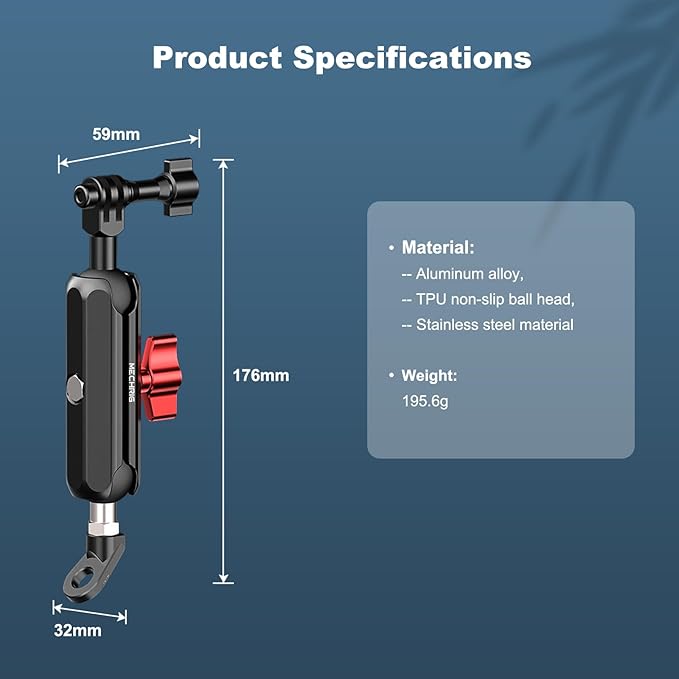Clamp Mount for Action Camera, Super Camera Clamp Mount with Double Ball Head Magic Arm Fit for DJl,Go pr0, lnsta36o X5 X4 X3,Motorcycle Rearview Mirror Mounts & Aluminum Alloy - 360°Rotating, 78004