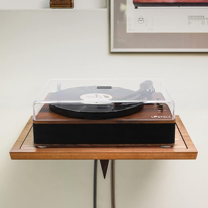 LP&NO.1 Record Player Turntable with Built-in Speakers and USB Play&Recording Belt-Driven Vintage Phonograph Record Player 3 Speed for Entertainment and Home Decoration(Mahogany Wood)