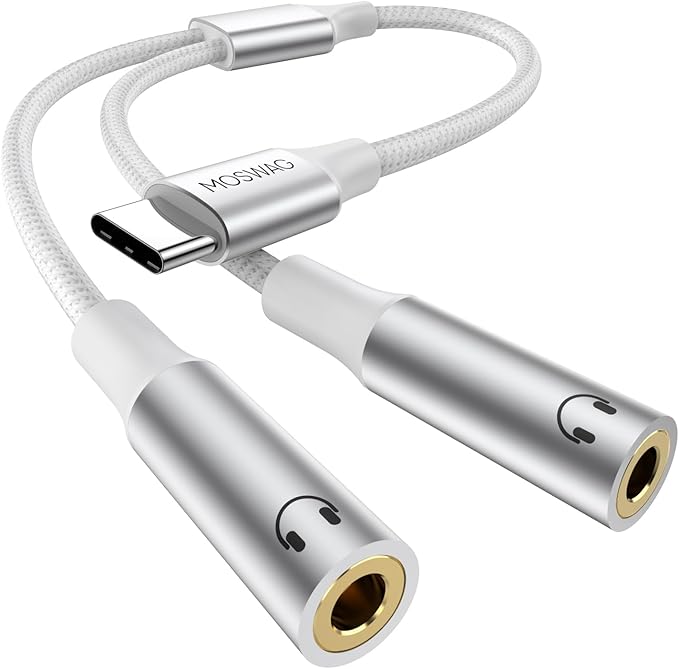 MOSWAG USB C to Dual 3.5mm Female Headphone Splitter, Audio Sharing Y Cable