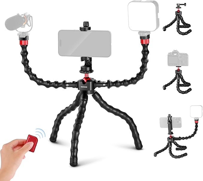 NEEWER Mini Flexible Tripod for iPhone & Camera with Remote/Handle/Phone Holder/Action Camera Adapter, Portable Pocket Desk Tripod for Travel Vlogging Compatible with iPhone GoPro Samsung, TP36