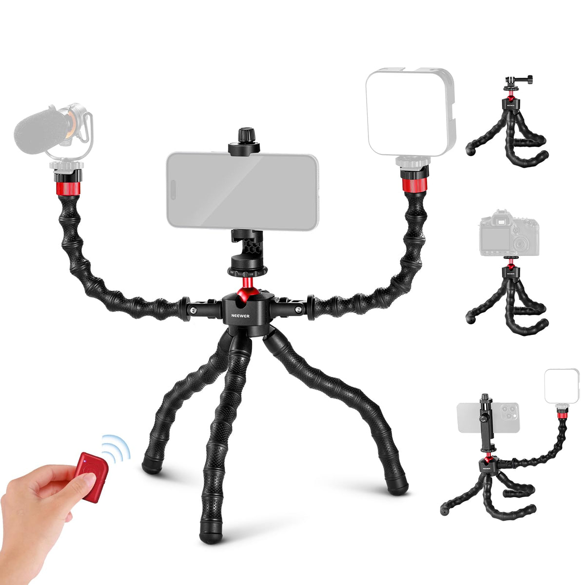 NEEWER Mini Flexible Tripod for iPhone & Camera with Remote/Handle/Phone Holder/Action Camera Adapter, Portable Pocket Desk Tripod for Travel Vlogging Compatible with iPhone GoPro Samsung, TP36