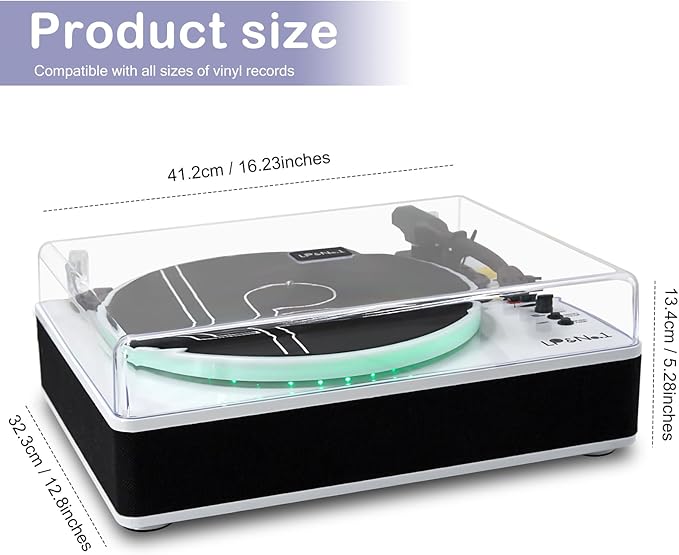 LP&No.1 Record Player with Built-in Stereo Speakers, LED Control, 3-Speed Belt-Drive Vinyl Turntable with USB Playback & Recording, Wireless BT Input & Output, Auto Stop, Pitch Control | White Pearl