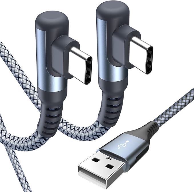 USB to USB C Cable Right Angle 3.1A Fast Charger Carplay 2Pack 3.3ft Green