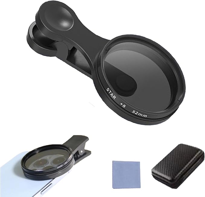 52mm Clip-On Cpl Phone Camera Lens Filter Kit, Circular Polarizer Polarizing Filter Compatible with Most Cell Phones, Cell Phone Lens Polarizing Filter for Iphone with Cleaning Cloth and Case Box(2pcs
