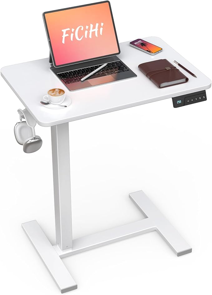 FiCiHi Electric Overbed Table, Adjustable Mobile Standing Desk 28"x16"
