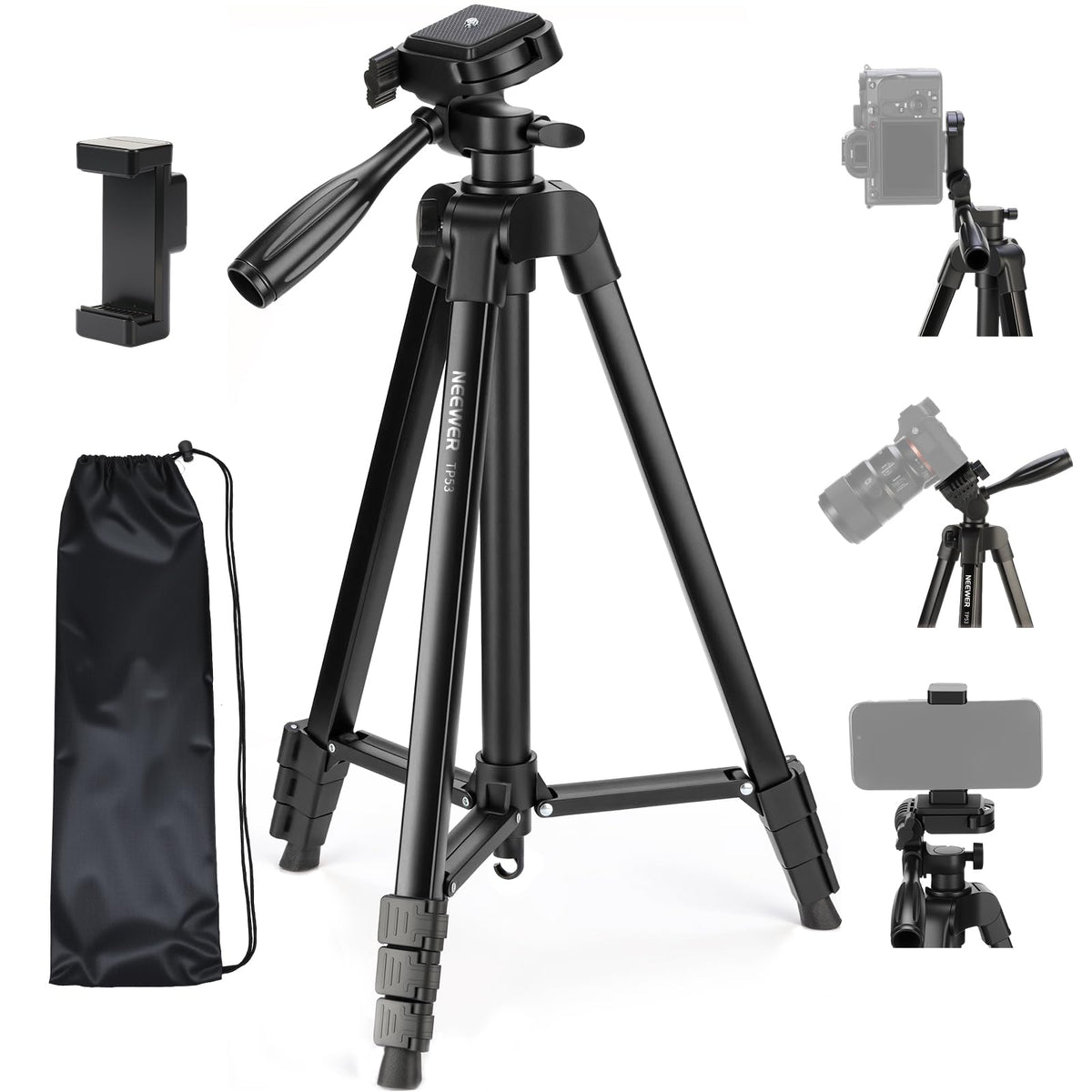 NEEWER Basics 74" Video Tripod Monopod, 3 Way Pan Tilt Head, Remote, TP05