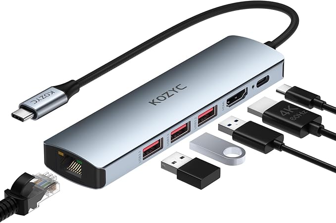 KOZYC USB C Docking Station Dual HDMI 4K@60Hz, USBC 3.0, 2xUSB-A 3.0, SD/TF, 100W PD, Laptop Docking Station Dual Monitor Compatible with HP, Dell