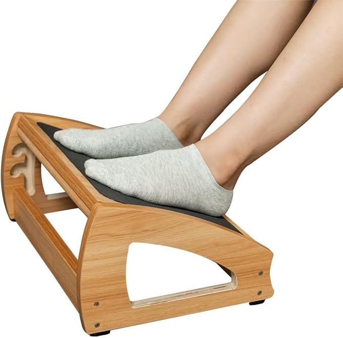 StrongTek Wooden Under Desk Footrest, 3 Heights, Anti-Slip