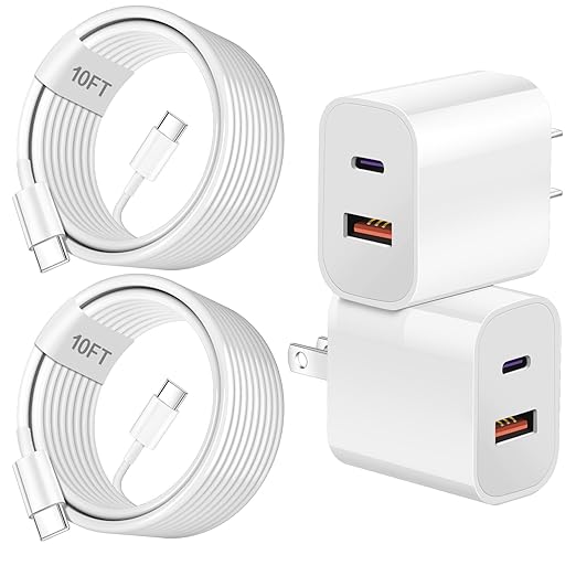 USB C Charger for iPhone 15,4-Port Fast iPhone 15 Wall Charger Block,2Pack 40W Multiport Quick USB C Wall Charger Plug Adapter,10FT USB C to C Cable for iPhone 15/15 Pro/15 ProMax/15 Plus,iPad Pro/Air