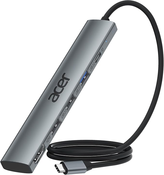 Acer 5 in 1 USB C Hub with 4K HDMI, 100W Power Delivery, 3 USB A Data Ports