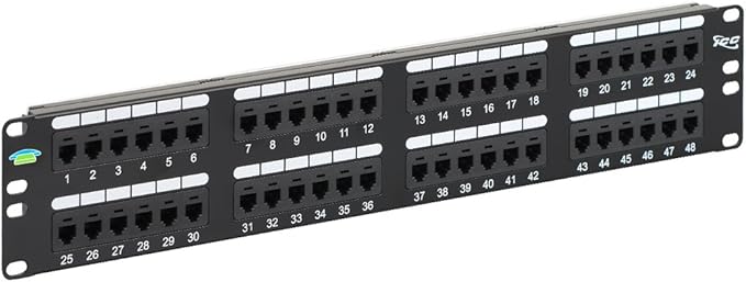 ICC Voice Patch Panel, UL Listed, Rackmount 6P6C 48 Port 2U 19-Inch Telephone Network Patch Panel with Rear UTP USOC Wiring 110 IDC Terminal Blocks for PBX and Business Phone Systems, Black