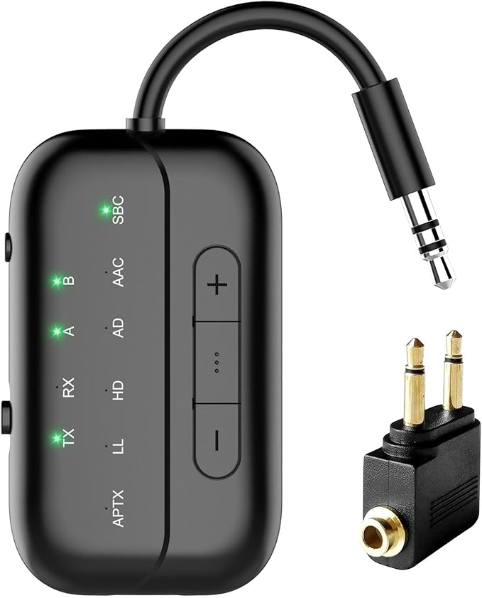 2026 Upgraded Pro Bluetooth 5.4 Transmitter Receiver,2-in-1 Airplane Wireless Adapter for Flight,TV,PC,Gym,Switch,Compatible with 2 AirPods/Headphones;Audio AUX Receiver for Car/Home Stereo