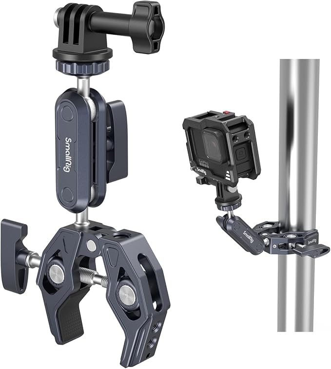 SMALLRIG Camera Mount Clamp, Gopro Motorcycle and Bike Handlebar Mount Kit, Super Clamp for DSLR, Action Camera, Gopro, Insta360, LED Light, Monitor, Max Load 3.5KG