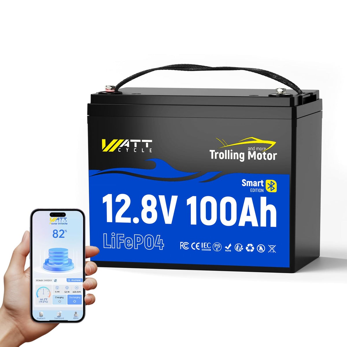 Wattcycle 12V 100Ah LiFePO4 Battery 120A BMS IP67 Bluetooth