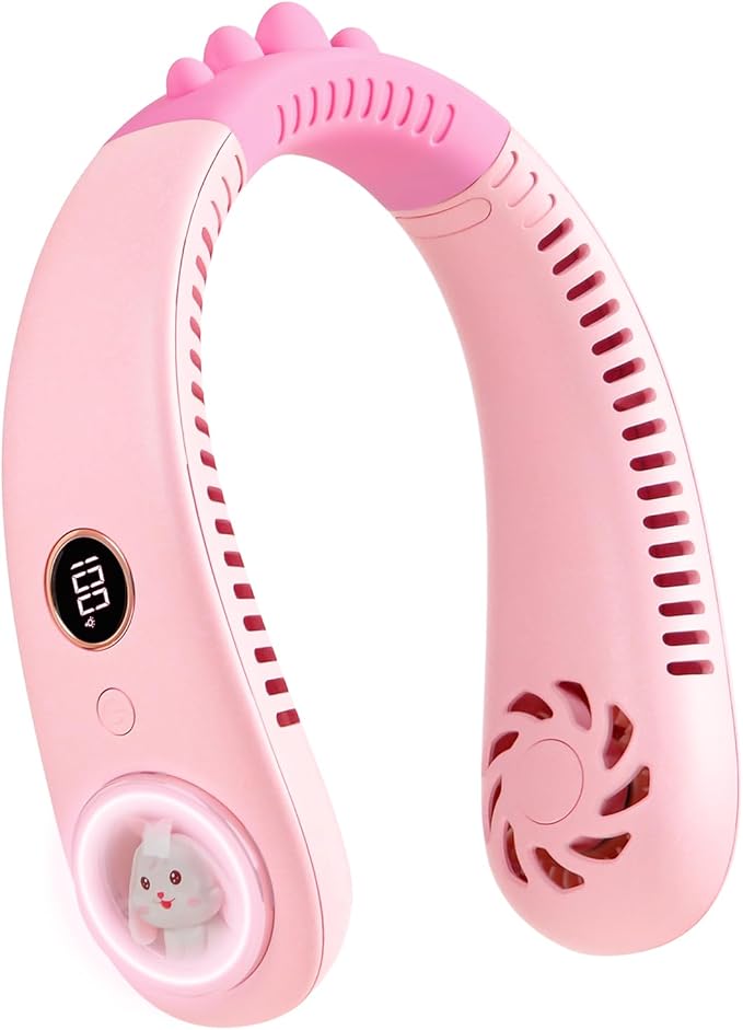 Neck Fan for Kids,Bladeless Portable Fan Rechargeable for 4-14Y Girls & Boys, 2400mAh USB Personal Cooling Mini Fan Rechargeable for Travel/Disney/Camping, 3 Speeds