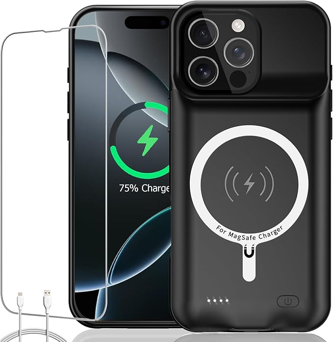 Battery Case for iPhone 17 Pro Max, Upgraded 12000mAh Rechargeable Portable Extended Battery Pack Supported Qi Wireless Charging Case Compatible with iPhone 17 Pro Max (6.9 inch) Charger Cover (Black)