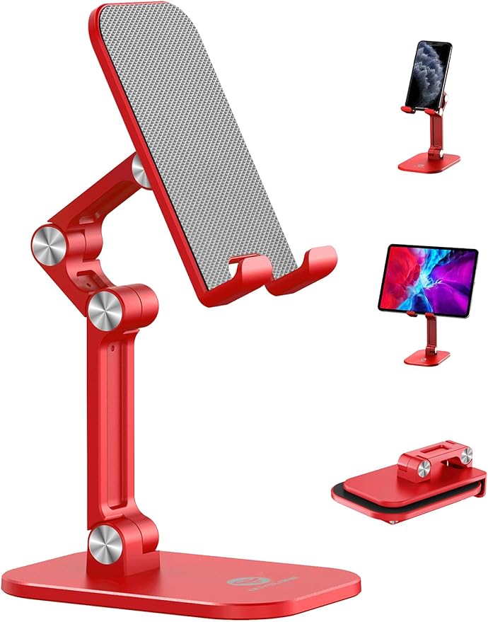 OCYCLONE Phone Stand, Adjustable Height and Angle Foldable Cell Phone Stand Holder for Desk, Taller iPhone Stand Compatible with 4.7"-13" Smartphones iPad Tablet
