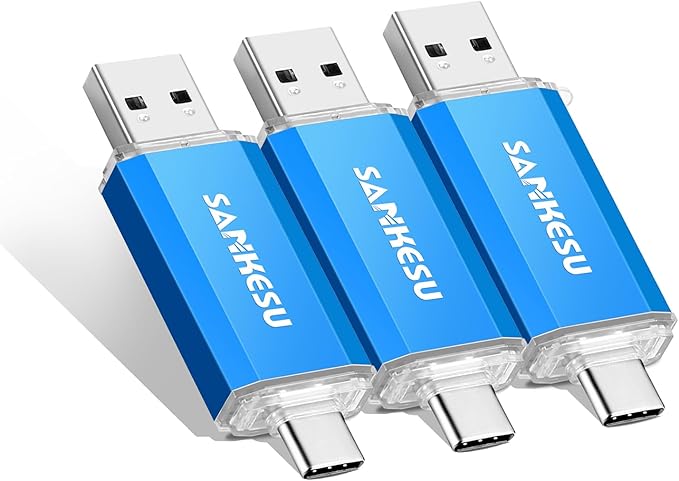 SANKESU 128GB 3 Pack 2-in-1 USB C Flash Drive USB-A+Type-C Dual Drive OTG,USB C Storage Flash Drive with LED Light Compatible with iPhone 17/16/15, Android Smartphone/Tablets/Computers
