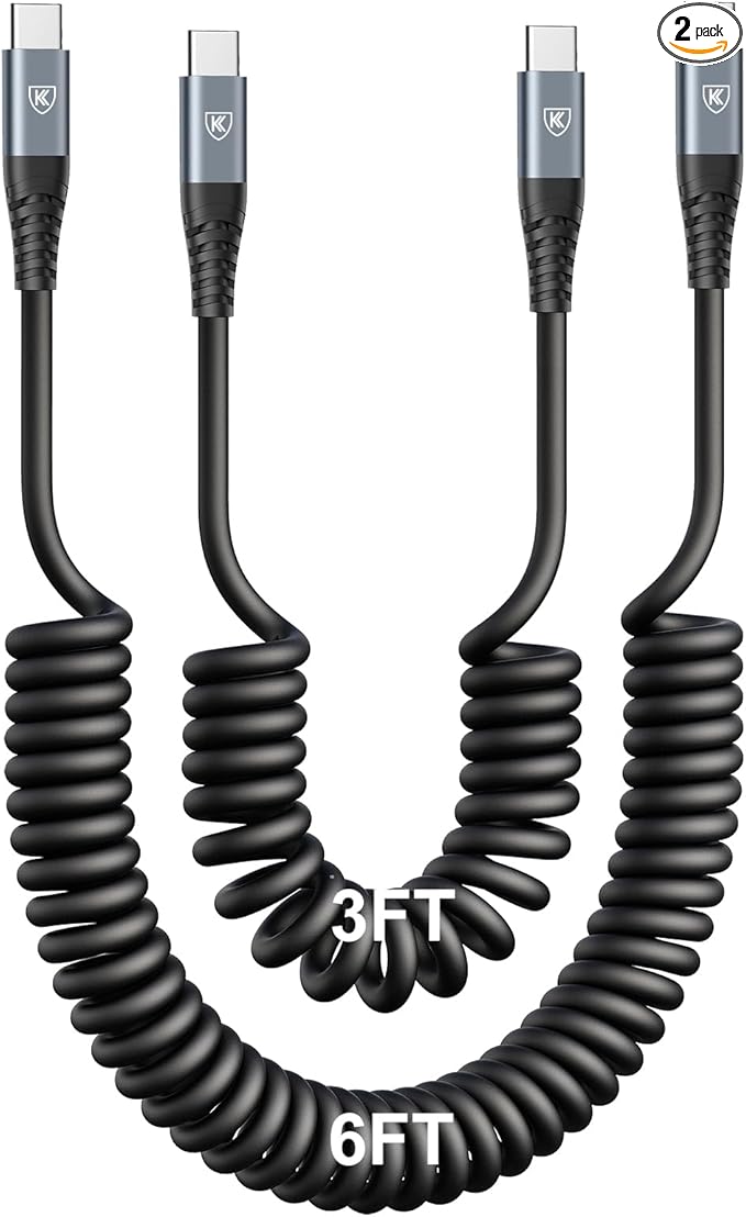 Coiled USB C Cable for Car 3FT&6FT USB C to C Fast Charging Cable CarPlay