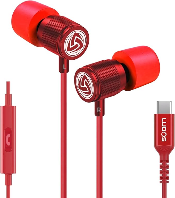 LUDOS Ultra Wired Earbuds in-Ear Headphones, 5 Years Warranty, Earphones with Mic, Noise Isolating Ear Buds, Memory Foam for iPhone, Samsung, School Students, Kids, Women