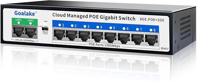 Goalake 28-Port Gigabit Managed PoE Switch (24 PoE+ Ports + 2 Uplink + 2 SFP) – with 250m Extend, VLAN and QoS for Network Segmentation, Plug-and-Play, Industrial Fan, Desktop/Wall Mount