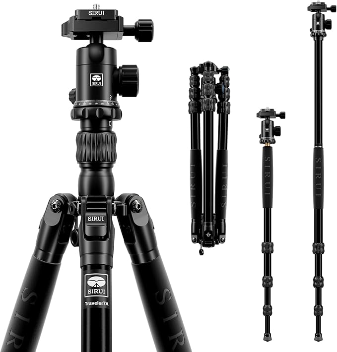 Sirui Compact Traveler 5C Tripod 54.3 inches Lightweight Carbon Fiber Travel Tripod for Camera with 360° Panorama Ball Head for Arca Swiss Quick Release Plate, Max Load 8.8lbs