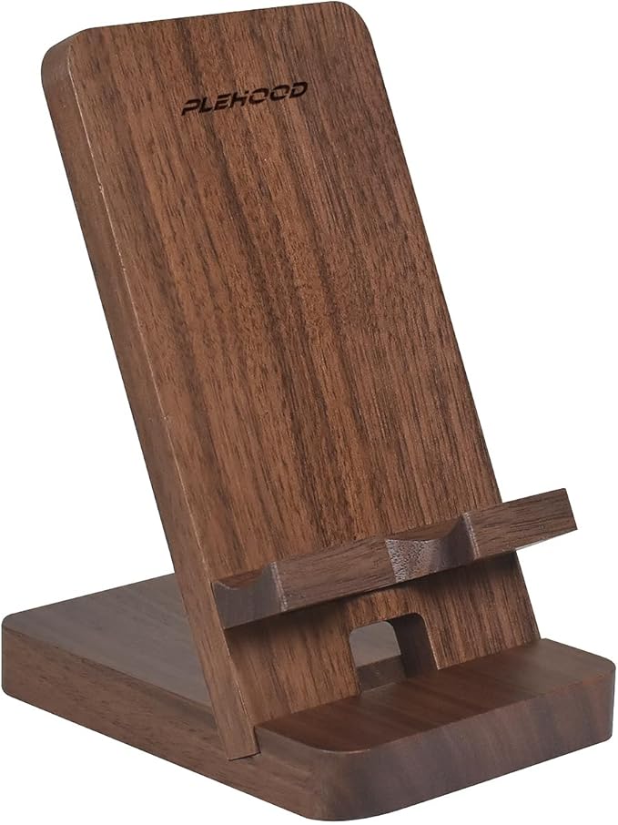 Plehood Wood Phone Stand, Desktop Wooden Phone Holder, Portable Office Phone Stand for Desk, Wood ipad Stand, Compatible with iPhone & All Cell Phones (Bamboo)