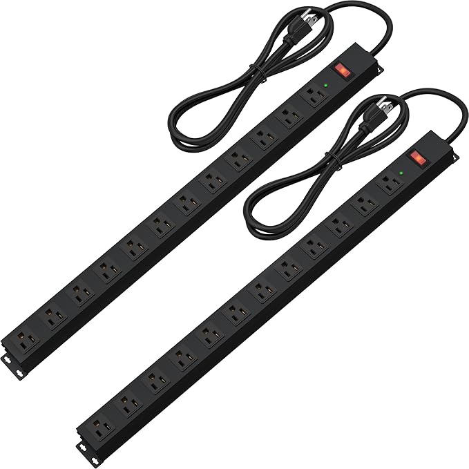 12 Outlet Long Power Strip Surge Protector with 2100 Joules, 6FT Power Cord, Wide Spaced Outlet Power Bar, Overload Protection Switch, Industrial Heavy Duty for Work Bench, Shop, Garage (Black)…