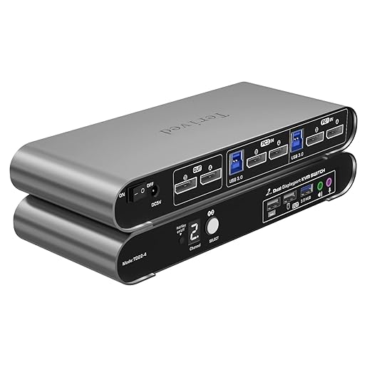 Terived 4 Computers 2 Monitors USB 3.0 HDMI KVM Switch 4K@60Hz with Hotkey Switching, Automatic Switching 4 Port Dual Monitor, Aluminum, Digital Display, USB 3.0 Audio/Mic, EDID, HDR10 with Cables