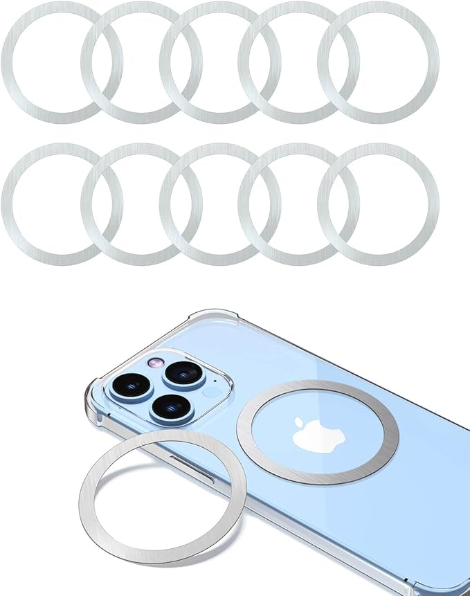 KALAPOP Metal Rings 10PCS,Ultra-Thin(0.4mm) for MagSafe Sticker,Magnetic Adapter,Phone Cases&Wireless Charger,Compatible with iPhone 17/Air/16/15/14/13,Galaxy S24/S23/S22/Kindle(White 10PCS)