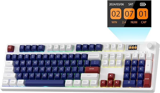 LTC Nimbleback NB1041 PRO Wireless Mechanical Keyboard w/Display Screen & Knob, 2.4Ghz/ BT/USB-C Wired RGB 104 Keys Creamy Keyboard, 3-Layer Foam, Hot Swappable PCB, Software Support, Red Switch