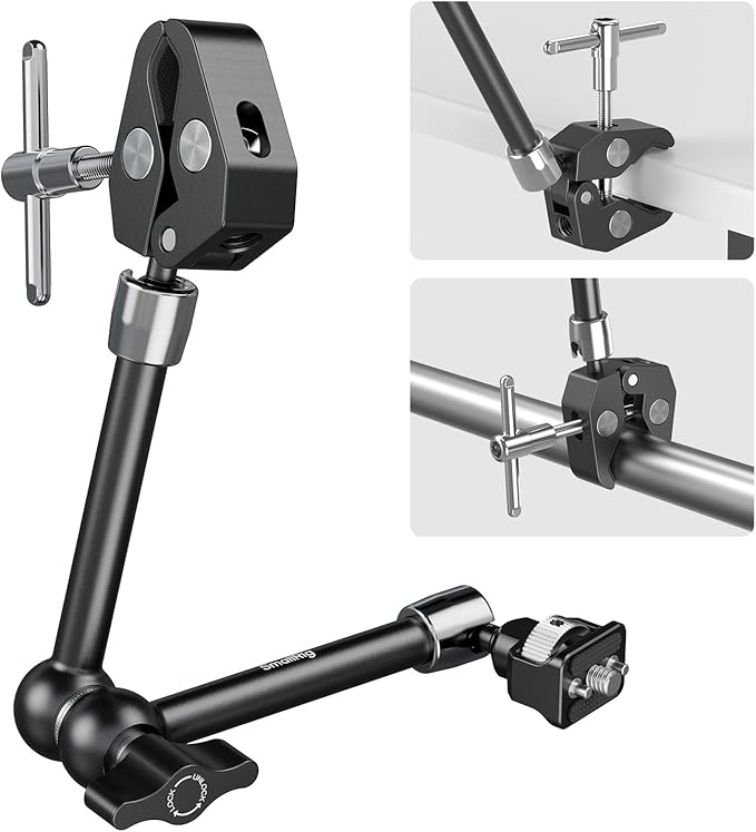 SMALLRIG Magic Arm Clamp Kit, Camera Mount Articulating Friction Arm w Super Clamp, w 1/4"-20 Screw and Thread Hole, for Camera, Light, Monitor, Webcam or Action Camera 1.5kg, for Table, Tube