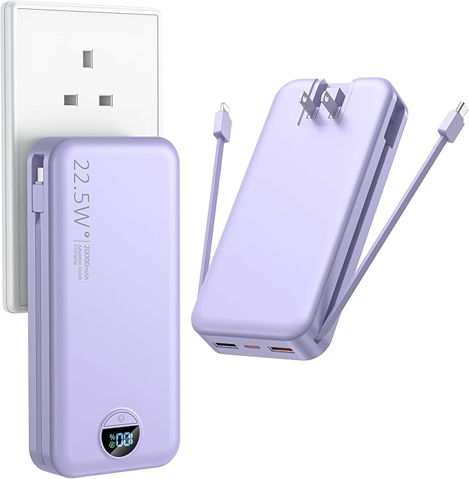 Ffnpua Portable Charger Power Bank 20000mAh PD20W w/Built-in Cables