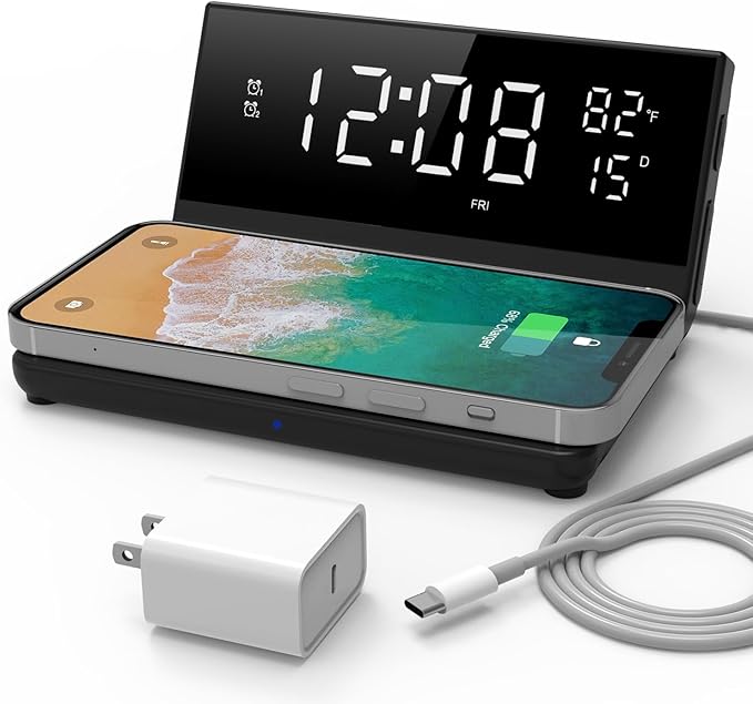 Soundfreaq Charge Rise II, SFQ-20: Digital Alarm Clock, with Dual Alarms, Fast USB Charger and Wireless Charger (White)