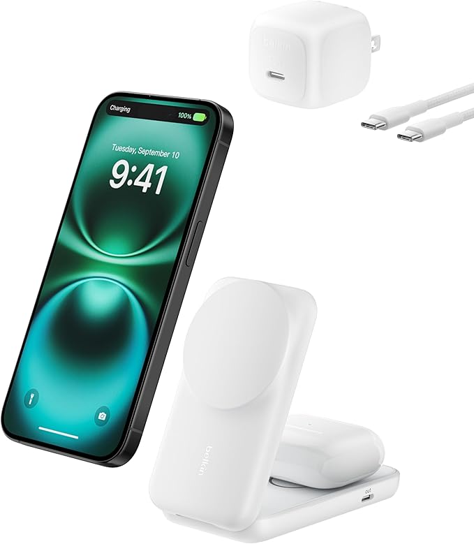 Belkin Qi2.2 25W Wireless 2 in 1 Foldable Fast Charging Station for iPhone