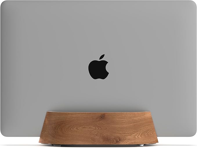 HumanCentric Vertical Laptop Stand in Vegan Cognac Leather, Adjustable