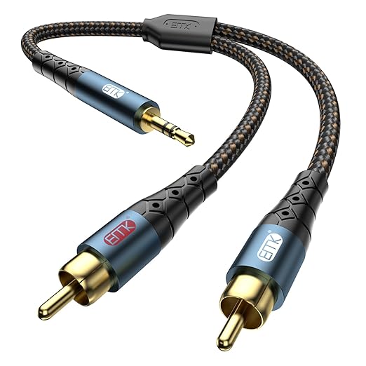 EMK 3.5mm to 2RCA Cable 24K Gold-Plated Nylon Braided RCA to Auxiliary Stereo Audio Headphone Male to Male 1/8 to RCA Cord for Tablet,Subwoofer,Home Theater,DVD Speaker,MP3/MP4