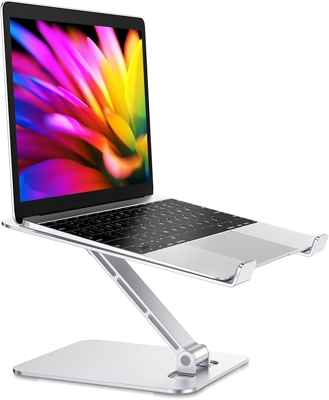 RIWUCT Foldable Aluminum Alloy Laptop Stand for Desk, Height Adjustable Ergonomic Computer Stand, Portable Laptop Riser Holder Printer Stand Compatible with MacBook Pro Air/HP/Dell 10-16"