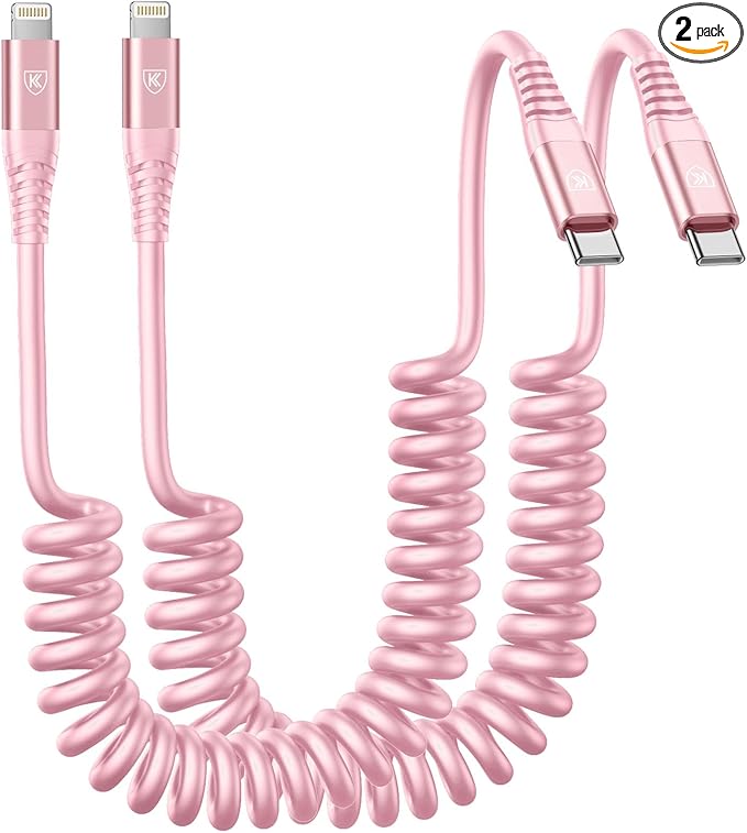 USB C to Lightning Cable for Carplay, 2Pack 3FT Coiled Type C to Lightning