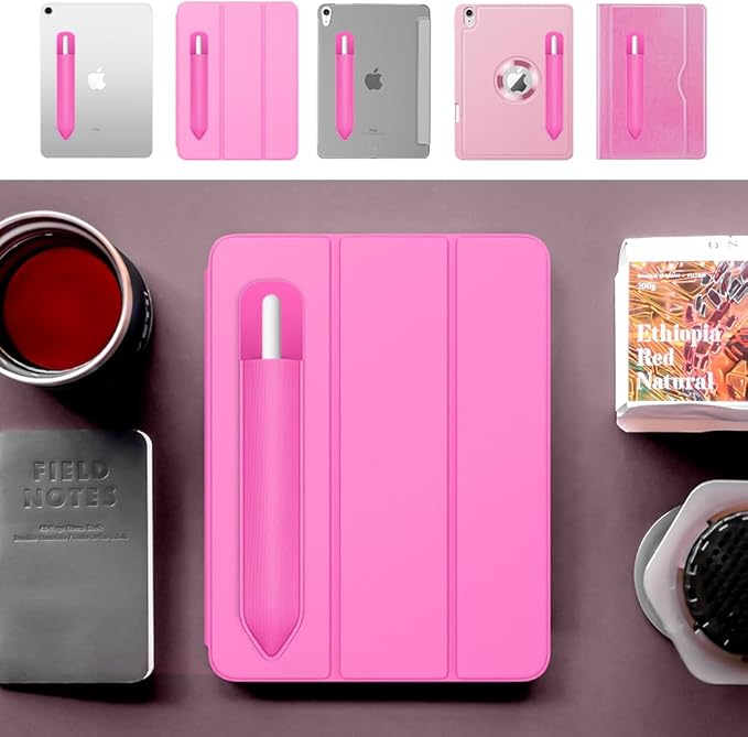 MoKo Pencil Holder Sticker Fit Apple Pencil Pro, Apple Pencil (USB-C), Apple Pencil 1st/2nd Generation, Elastic Pencil Pocket Pouch Adhesive Sleeve Attached to iPad Case for Stylus Pens, Persian Pink