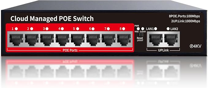 8 Port Gigabit PoE Switch with 2 Gigabit Uplink, 120W Built-in Power, 802.3af/at Compliant, Managed PoE+ Switch Support VLAN, QoS, Fanless Metal, Plug and Play(Desktop/Wall Mount)