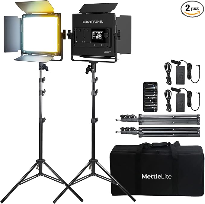 Mettlelite SPL210B Bi Color LED Video Light with APP Control, 3200K-5600K, CRI TLCI 96+, Dimmable Photography Studio Lighting with U Bracket, Barndoor and Carrying case, for Photography/Video/Stream