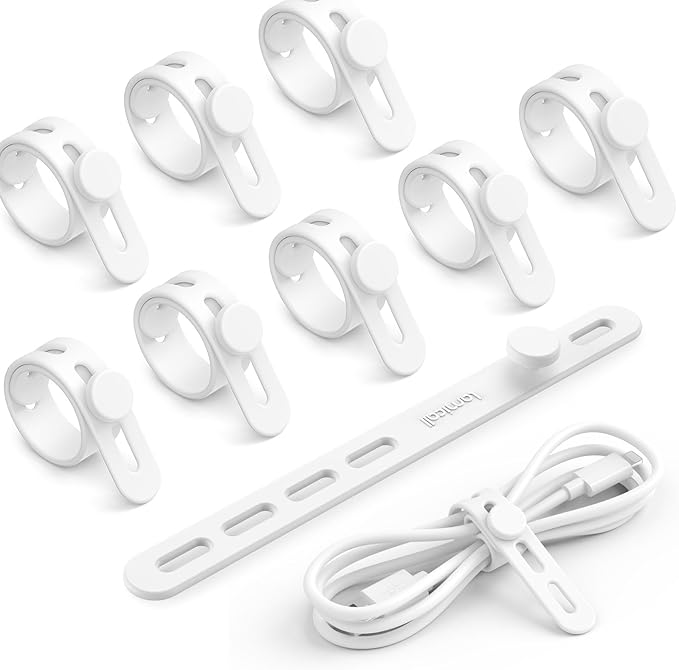 Lamicall 10 Pack Silicone Cable Ties Cord Organizer - Wire Management Wraps