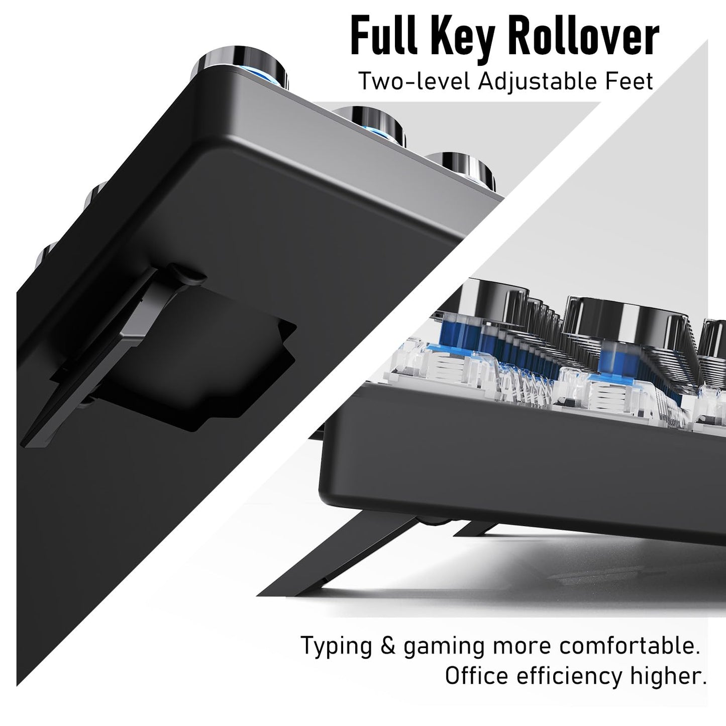 SEUNKWANG Typewriter Style Mechanical Gaming Keyboard with White Backlit, Wired Retro Punk Computer Keyboard Durable Metal Panel, Clicky Blue Switch, Round Keycaps, Full-size for PC/Desktop/Win, Black
