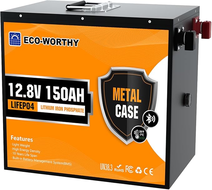 ECO-WORTHY 12V 100AH LiFePO4 Lithium Battery with Bluetooth, Max.1280Wh Energy, Low Temperature Protection, Group 24, Built-in 100A BMS, Perfect for Trolling Motor, RV, Boat, Solar Off-Grid
